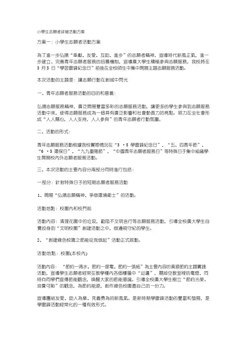 小学生志愿者详细活动方案
