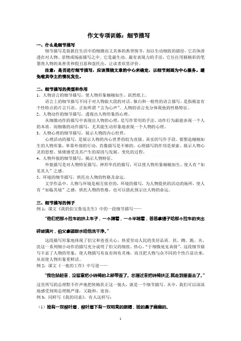 作文专项训练——细节描写