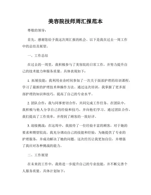 美容院技师周汇报范本