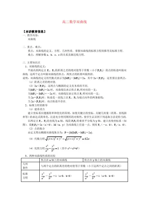 高二数学双曲线复习