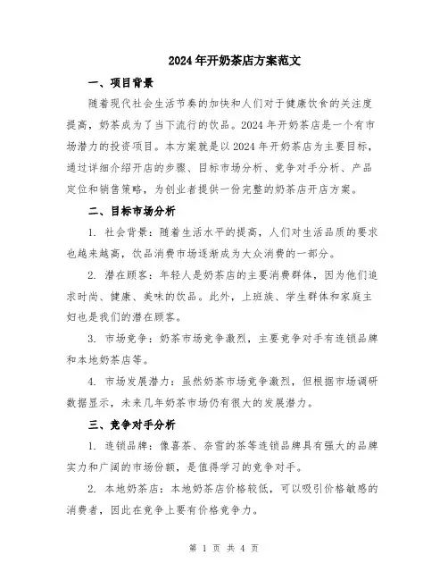 2024年开奶茶店方案范文
