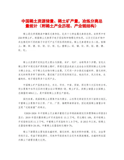 中国稀土资源储量、稀土矿产量,冶炼分离总量统计(附稀土产业历程、产业链结构)