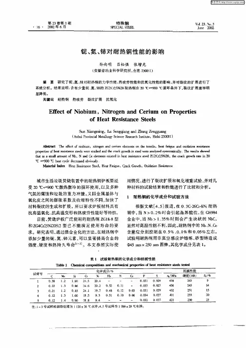 铌、氮、铈对耐热钢性能的影响