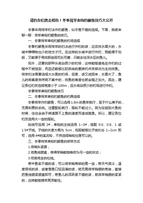 请钓友们奔走相告！冬季筏竿串钩钓鲫鱼技巧大公开