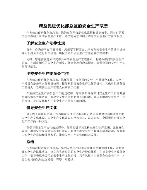 精益促进优化部总监的安全生产职责