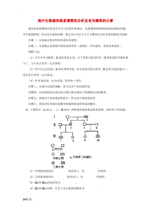 高中生物遗传病系谱图的分析及有关概率的计算学法指导