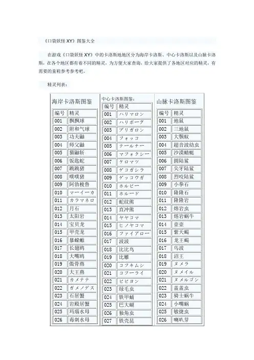 《口袋妖怪XY》图鉴大全