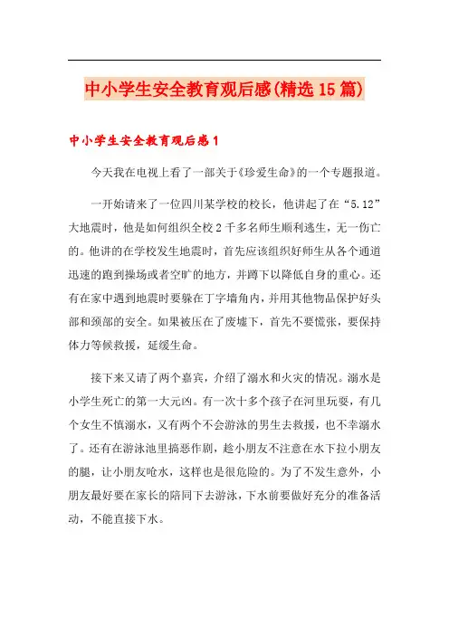 中小学生安全教育观后感(精选15篇)