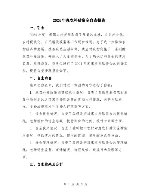 2024年惠农补贴资金自查报告