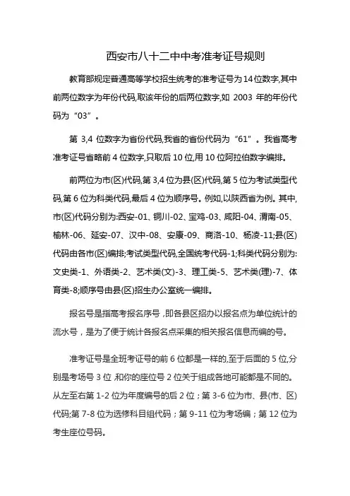 西安市八十二中中考准考证号规则