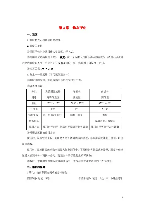 八年级物理上册 第3章 物态变化知识点精细梳理 (新版)新人教版