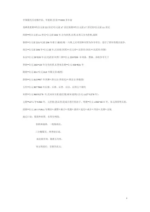 中国朝代历史顺序表