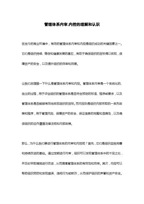 管理体系内审,内控的理解和认识