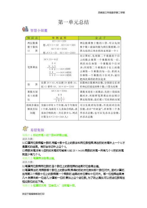 苏教版三年级数学下册全册知识点归纳总结清单