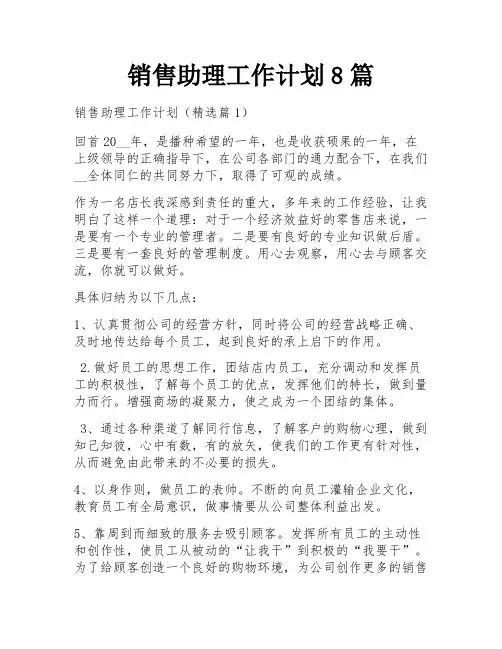 销售助理工作计划8篇