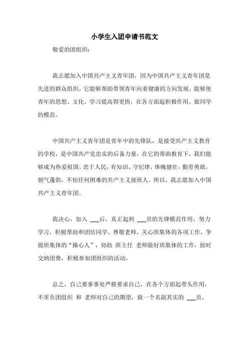 小学生入团申请书范文