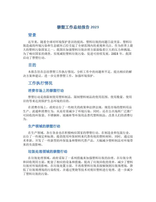 禁塑工作总结报告2023最新简单