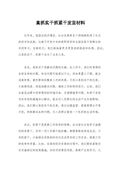 真抓实干抓紧干发言材料