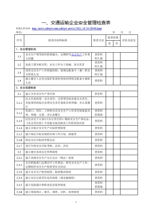 交通运输企业安全检查表