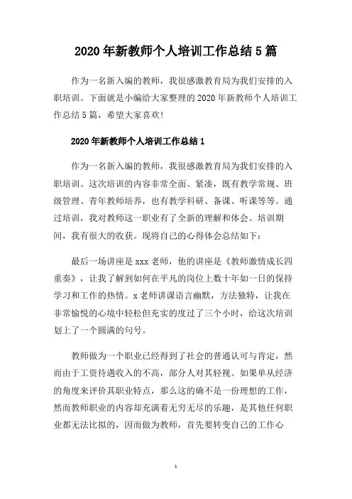 2020年新教师个人培训工作总结5篇.doc
