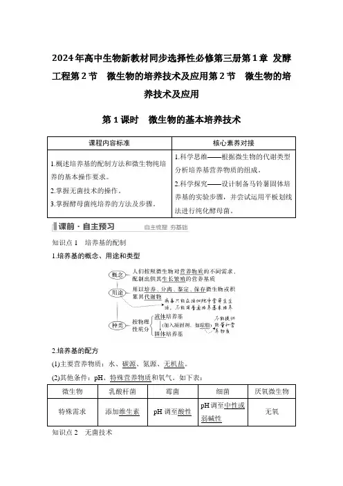 2024年高中生物新教材同步选择性必修第三册第1章 发酵工程第2节 微生物的培养技术基本培养技术