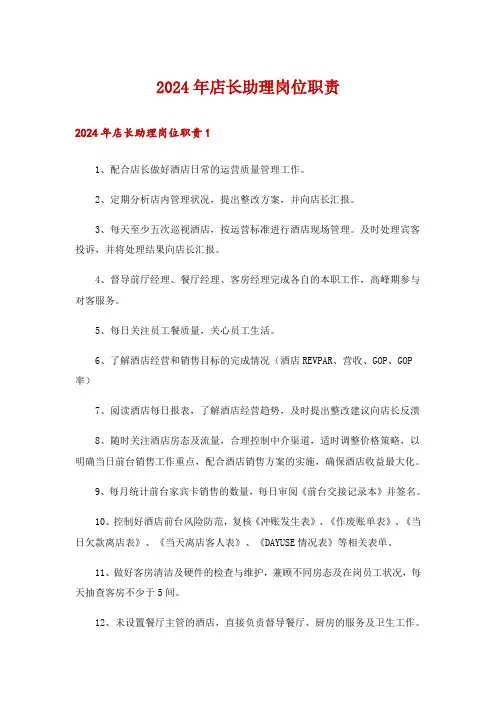 2024年店长助理岗位职责