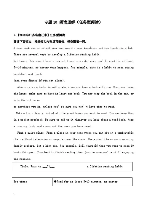 (精品)2018年中考英语试题分项版解析汇编第01期专题10阅读理解任务型阅读含解析.doc