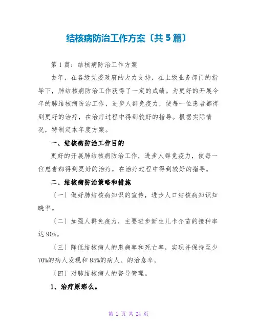 结核病防治工作计划(共5篇)