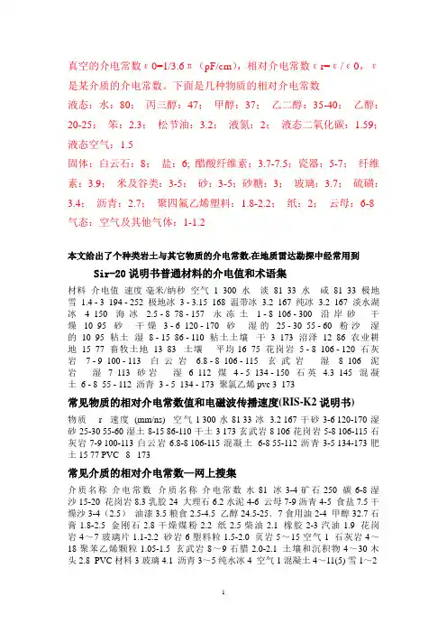 各种类岩土与其它物质的介电常数
