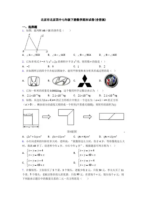 北京市北京四中七年级下册数学期末试卷(含答案)