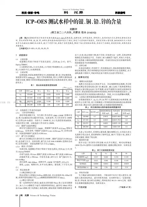 ICP-OES 测试水样中的银、铜、铅、锌的含量