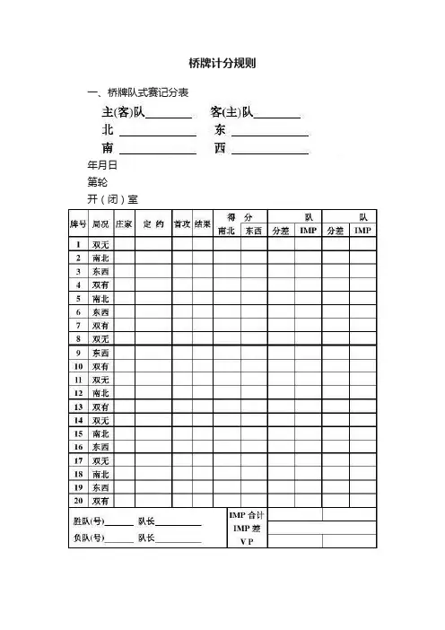 桥牌计分规则
