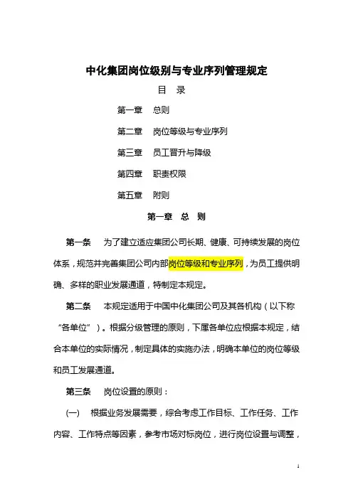 集团公司岗位级别与专业序列管理规定