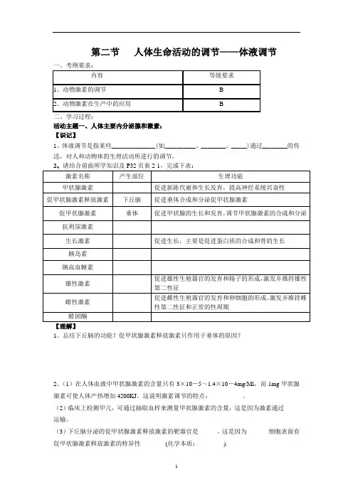 第二章第二节人体的体液调节