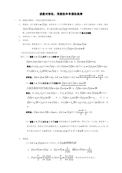 函数对称性、周期性和奇偶性的规律总结大全