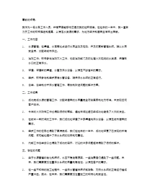 水务工作述职报告范文