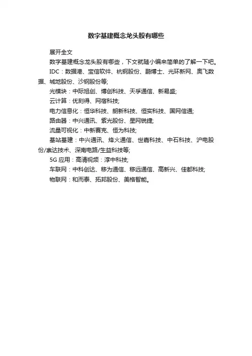 数字基建概念龙头股有哪些