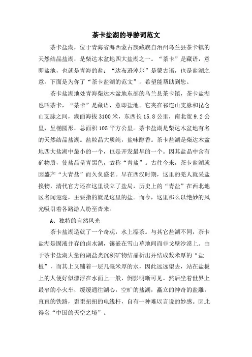 茶卡盐湖的导游词范文