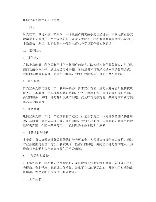 电信业务支撑个人工作总结