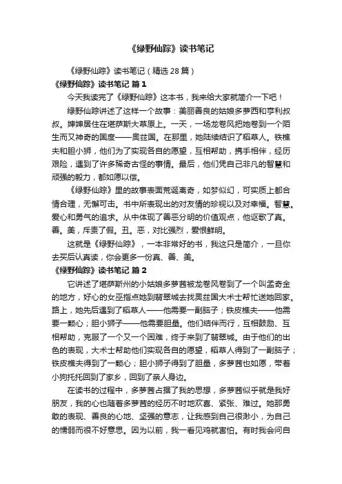 《绿野仙踪》读书笔记（精选28篇）
