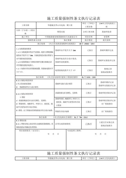 24#风机安装工程施工强制性条文执行记录表(质量)