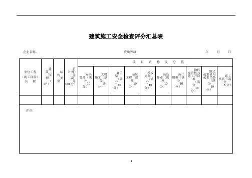 建筑施工安全检查评分表及汇总表