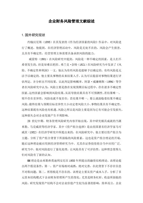 企业财务风险管理文献综述