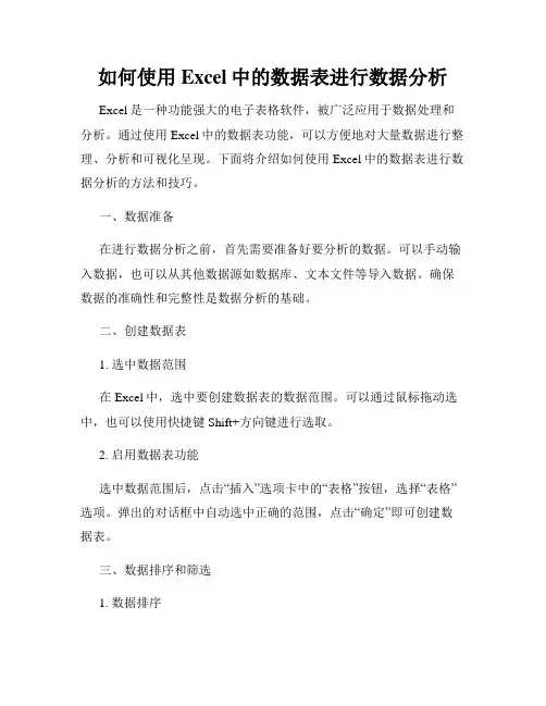 如何使用Excel中的数据表进行数据分析