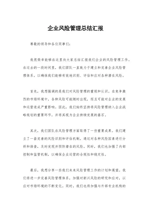 企业风险管理总结汇报