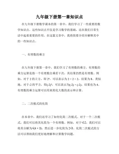 九年级下册第一章知识点