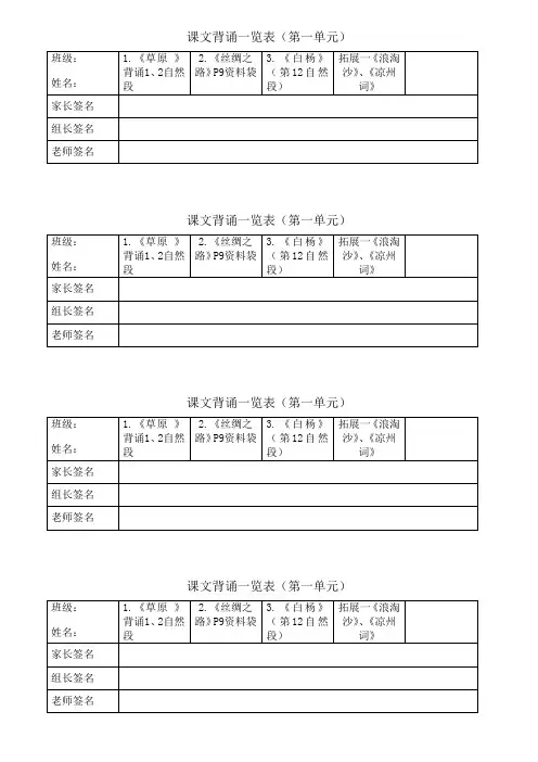 课文背诵一览表
