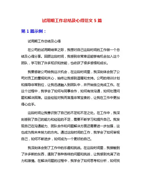 试用期工作总结及心得范文5篇