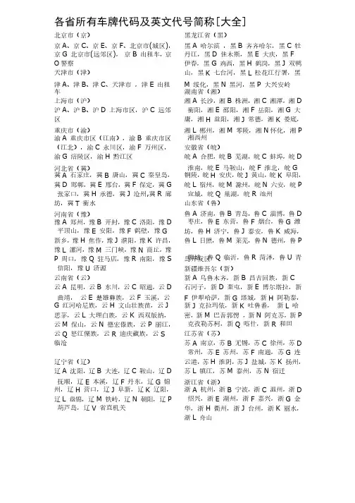各省所有车牌代码及英文代号简称[大全]