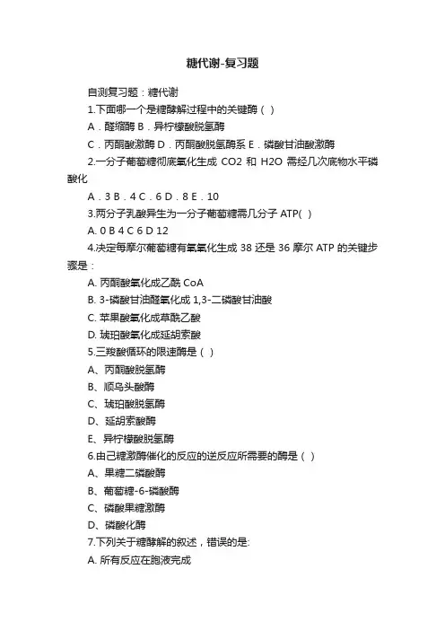 糖代谢-复习题